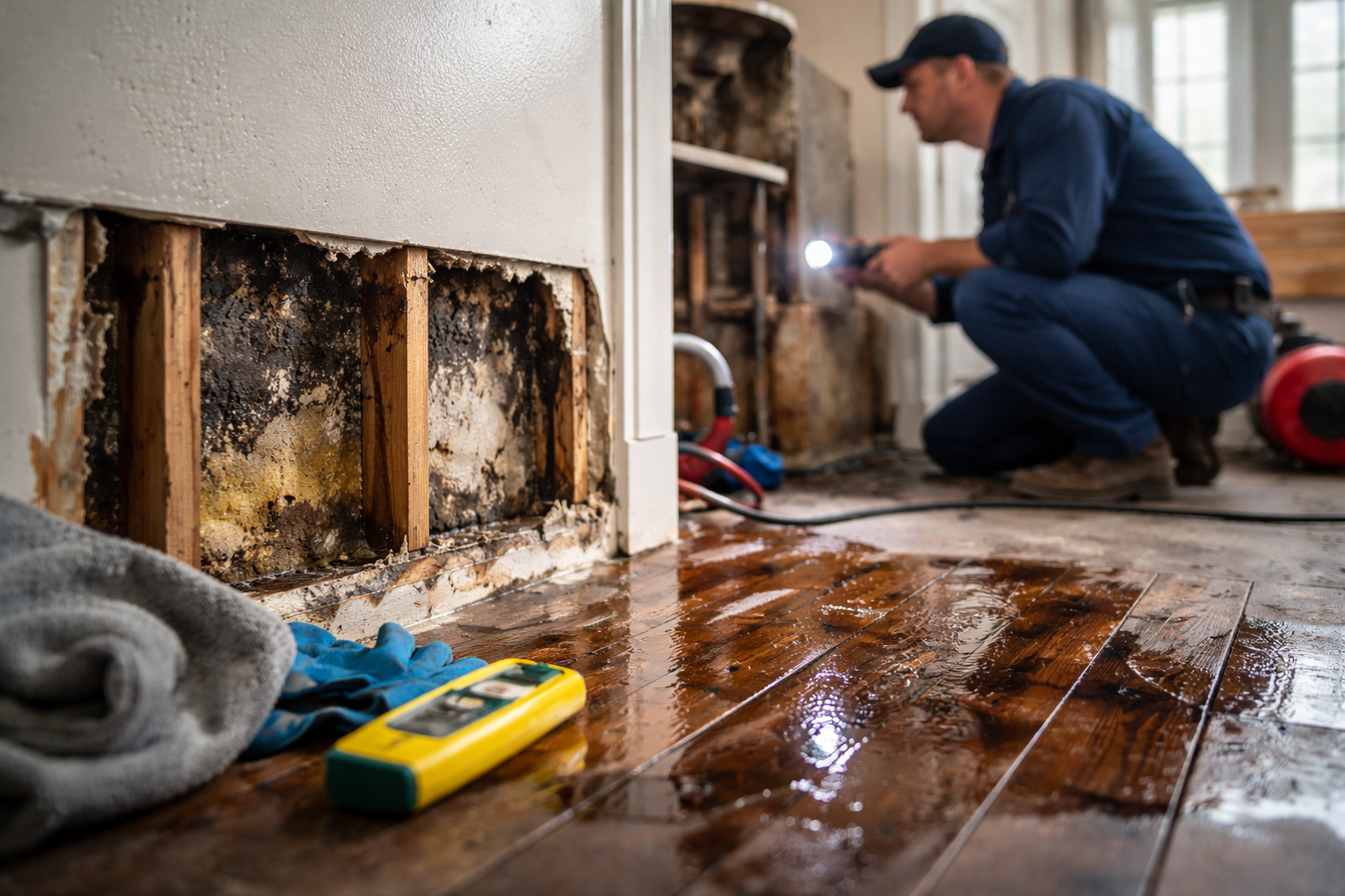 Hidden water damage inspection in Tulsa home